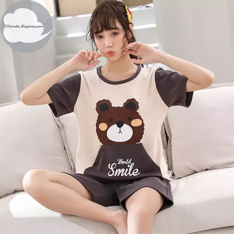 Desenhos animados pato impressão pijama conjuntos para jovens amantes, pijamas de algodão, ternos curtos para casais, moda homewear, verão, 4XL