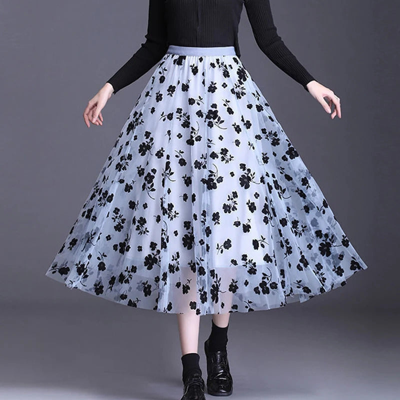 Saia coreana feminina de tule, saia midi solta, elegante feminina casual todas as saias de malha de fósforo, gancho de verão Fashion, nova