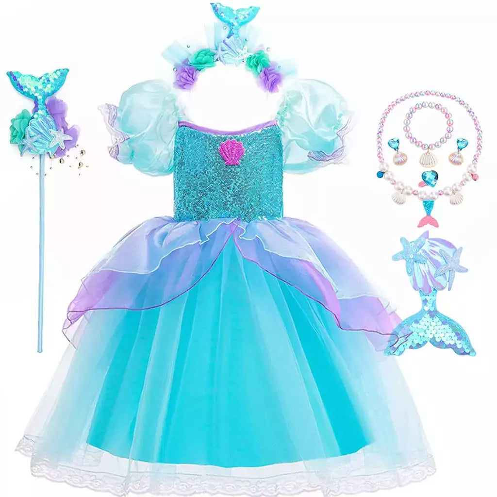 Menina sereia vestido para crianças festa de aniversário princesa cosplay traje ariel halloween fantasia roupas verão elegante vestido