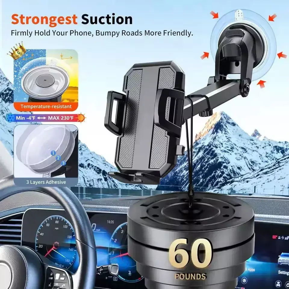 Suporte de telefone para carro 3 em 1, suporte de sucção poderosa para painel de carro, ventilação de ar, para-brisa para todos os telefones iPhone Android