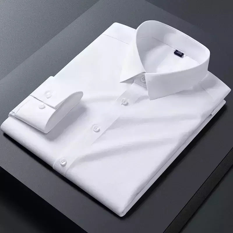 Homens de Manga Longa Stretch Camisas, Anti-Rugas Camisas, Slim Fit, Blusa de Negócios Sociais, Branco, Novo, S-8XL