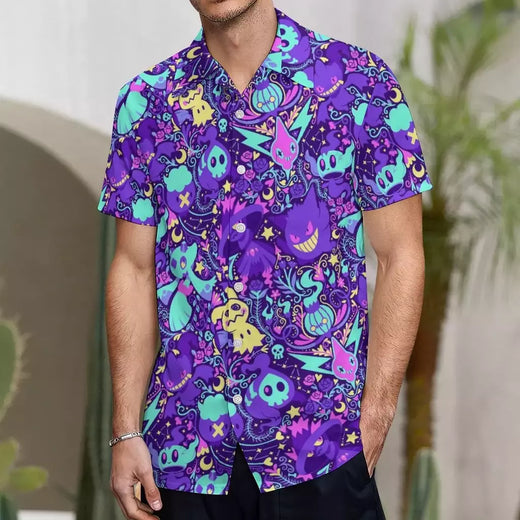 Camiseta havaiana masculina de manga curta, estampa de ovelha 3D, roupas de praia soltas, camisas grandes, verão