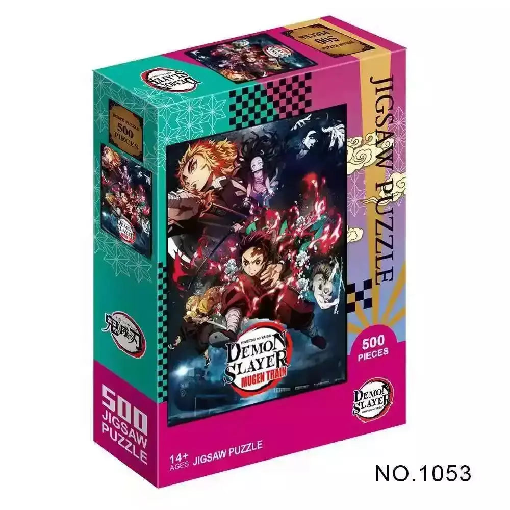 500/1000 peças quebra-cabeças para adultos demon slayer anime japonês série kimetsu dos desenhos animados crianças brinquedos educativos iluminar presentes