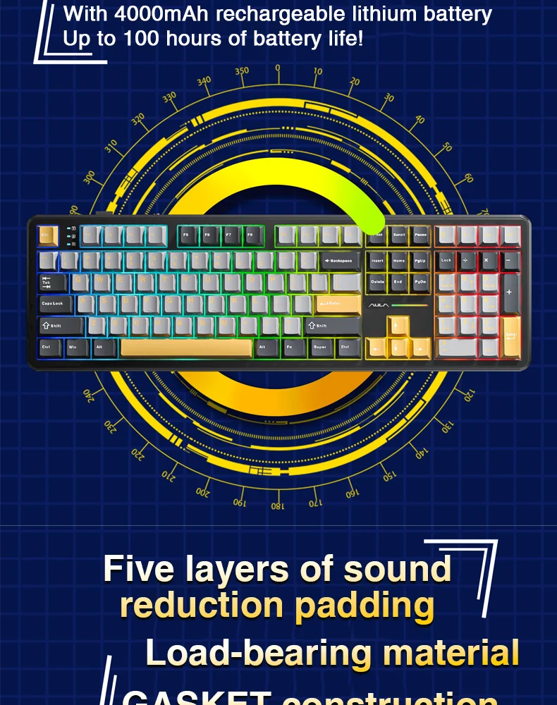 Teclado AULA F108 100% Layout 1K Taxa de pesquisa Mecânico Teclado para jogos Interruptor linear permutável quente com software macro
