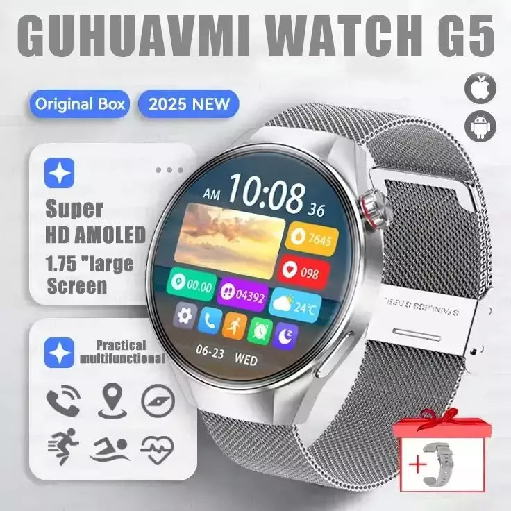 2025 novo relógio original g5 plus relógio inteligente 1.75 "hd tela amoled gps pista freqüência cardíaca bluetooth chamada bússola smartwatch para homem