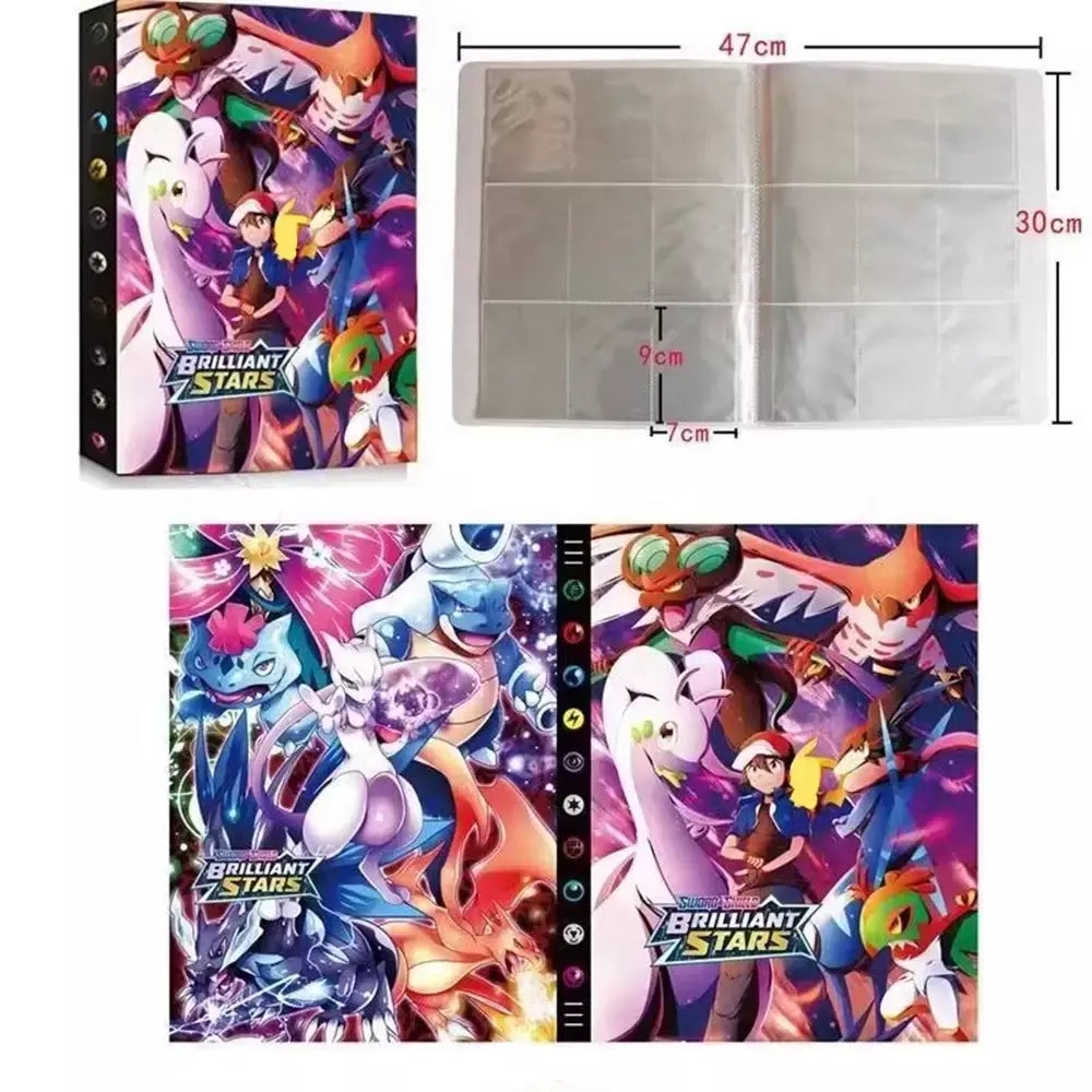 Álbum de cartões 4/9 protetor 240/540 pçs cartão livro mapa carta titular pasta dos desenhos animados charizard mewtwo vmax gx cartões coleção pasta