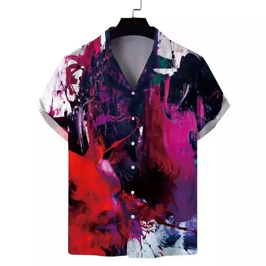 Camisas estampadas em 3D papagaio masculinas, camisas havaianas de praia, manga curta, moda casual, lapela de carreira