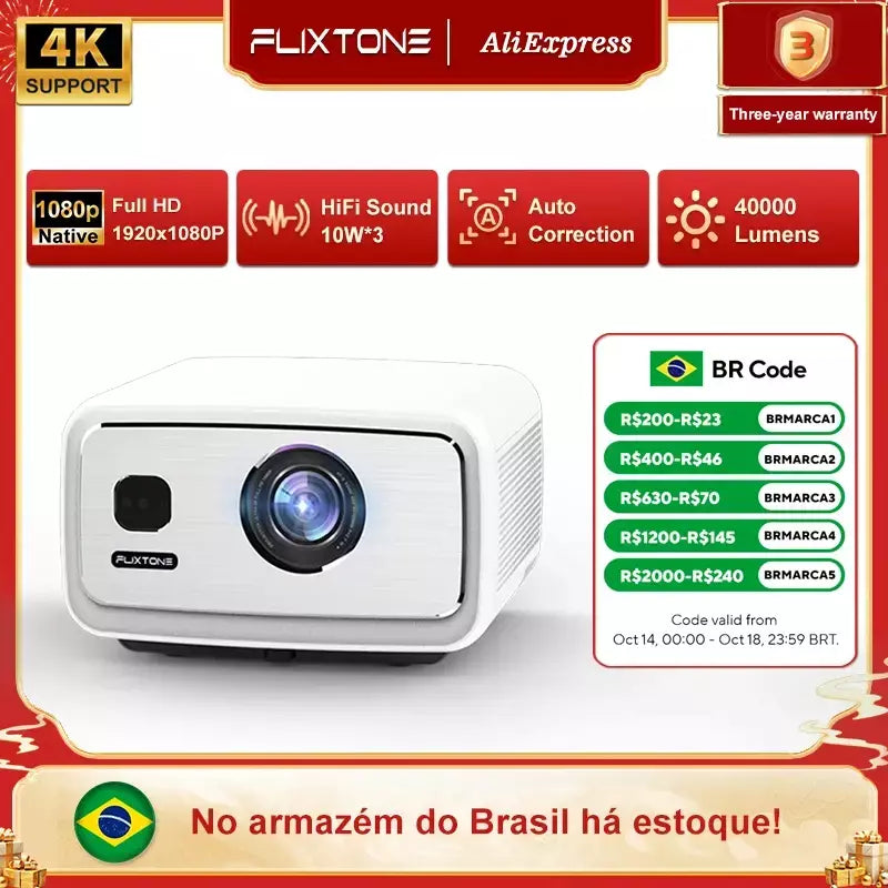 FlixTone D9W Ultra 3000 ANSI Full HD 1080P Projetor para filmes Android WiFi 6 Projetor de feixe de home theater para vídeo ao ar livre projetores no brasil
