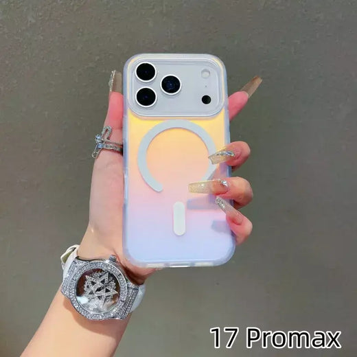Novo para iphone 17 pro max laser mudança de cor fosco caso de telefone 17pro capa magnética 17air gradiente cores casos sol conjunto céu
