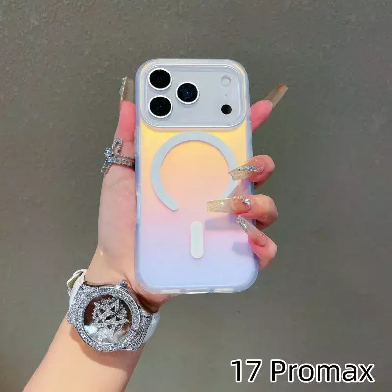 Novo para iphone 17 pro max laser mudança de cor fosco caso de telefone 17pro capa magnética 17air gradiente cores casos sol conjunto céu