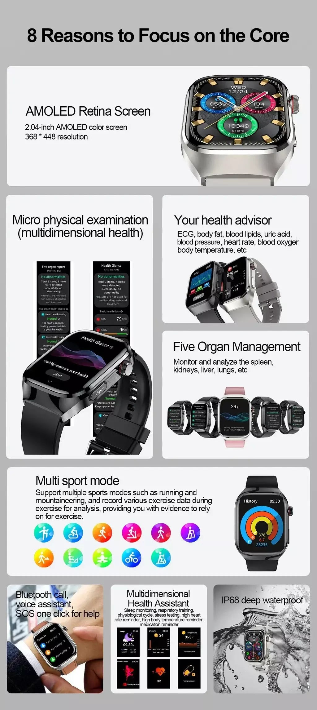 Xiaomi pressão arterial ácido úrico gordura corporal smartwatch micro exame físico órgão saúde relógios bluetooth chamada relógio inteligente