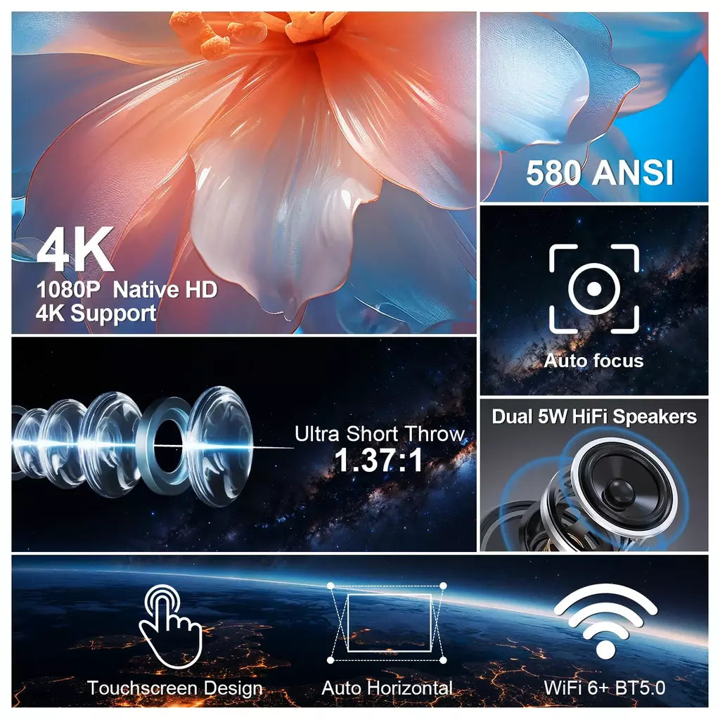 Magcubic foco automático hy350 android 11 4k hd 1920*1080p wifi6 580ansi allwinner h713 32g controle de voz bt5.0 projetor de cinema em casa
