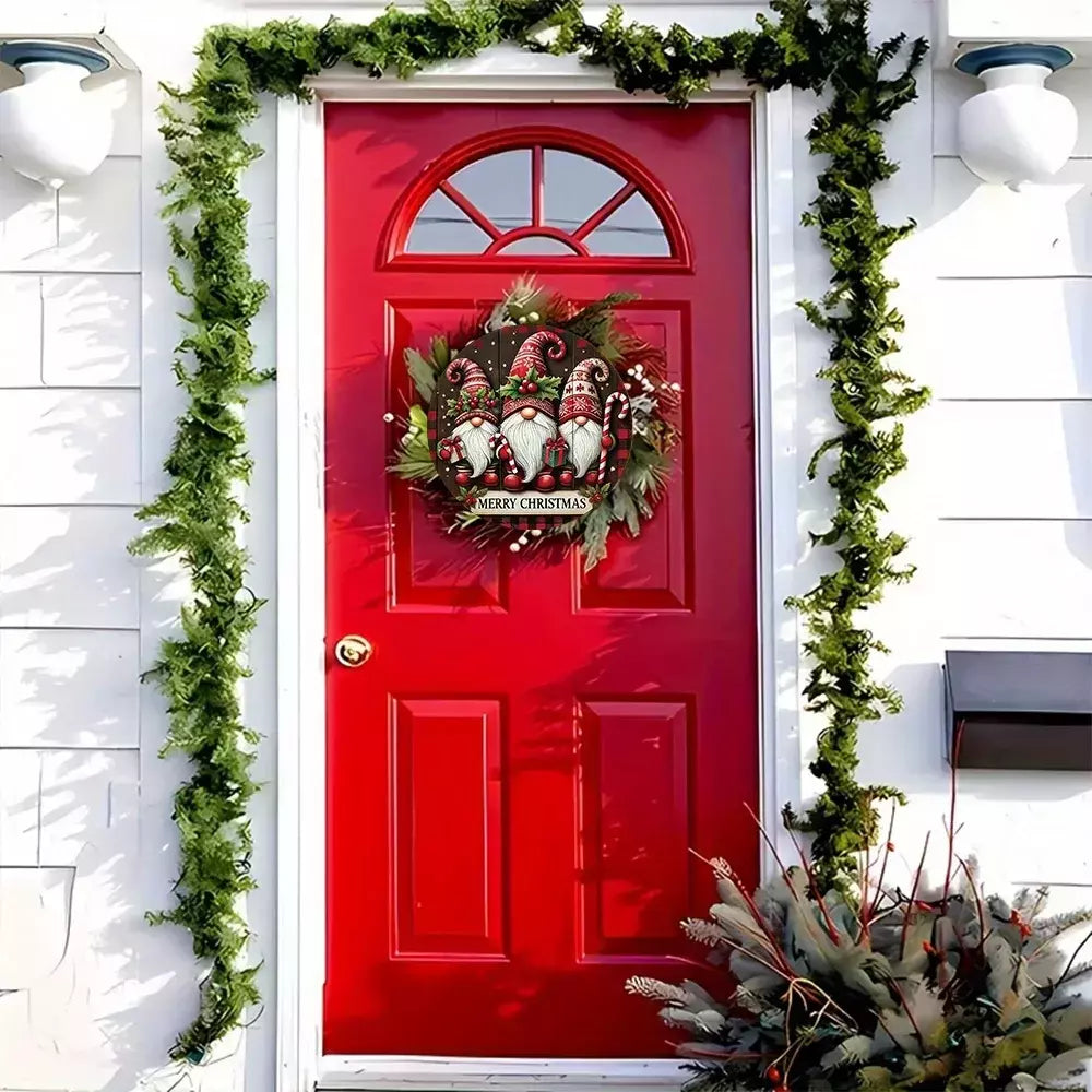 Feliz Natal Retro Papai Noel Pendurado Impressão, Baga Vermelha, Doces, Grinalda De Madeira Do Porch Do Natal, Pintura De Sinal, Decoração De Cerca De Casa, 1Pc