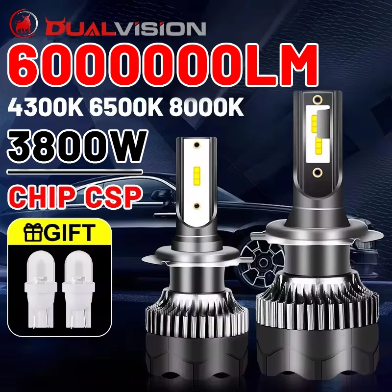 Dualvision H4 LED Farol 3800W 3570 CSP LED H7 H1 H11 H8 9005 9006 HB3 HB4 H9 4300K 6500K 8000K 2PCS Luz de nevoeiro Mini Diodo 12V