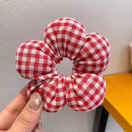 Grande flor menina cordas de cabelo moda xadrez faixas de borracha cabeça almôndega rabo de cavalo headwear crianças acessórios para o cabelo do bebê 1pc