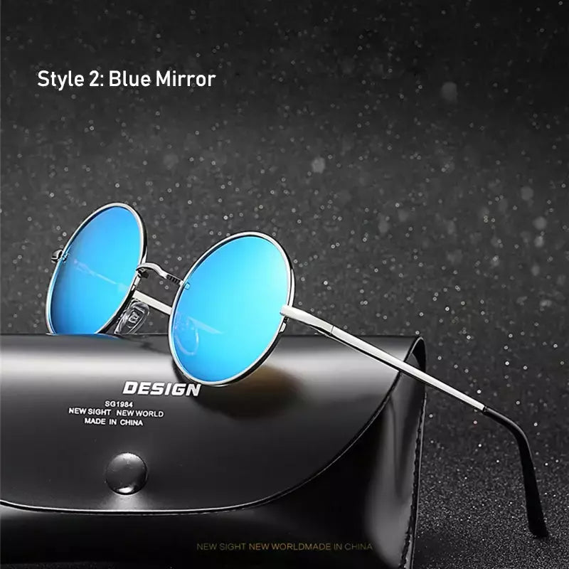 Óculos de sol polarizados redondos vintage retrô para homens e mulheres, óculos de sol designer, armação de metal, lente preta, óculos UV400, dirigindo, marca