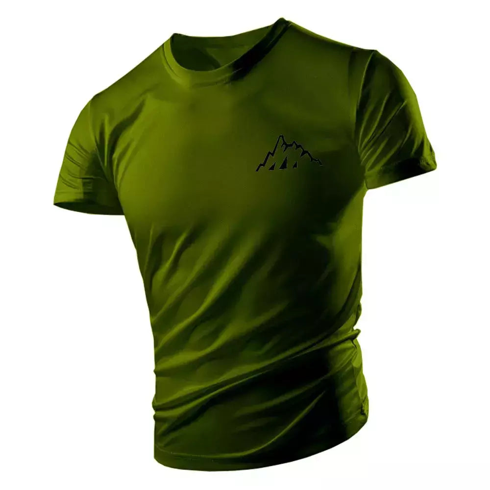 Camiseta casual com gola redonda masculina, manga curta solta, confortável, top de secagem rápida, estilo esportivo ao ar livre, moda quatro estações