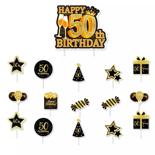 Artigos para Festa de Aniversário para Homens e Mulheres, Preto e Dourado, 50 Anos, Pratos De Papel, Copos, Guardanapo, Toalha De Mesa, Louça Decoração