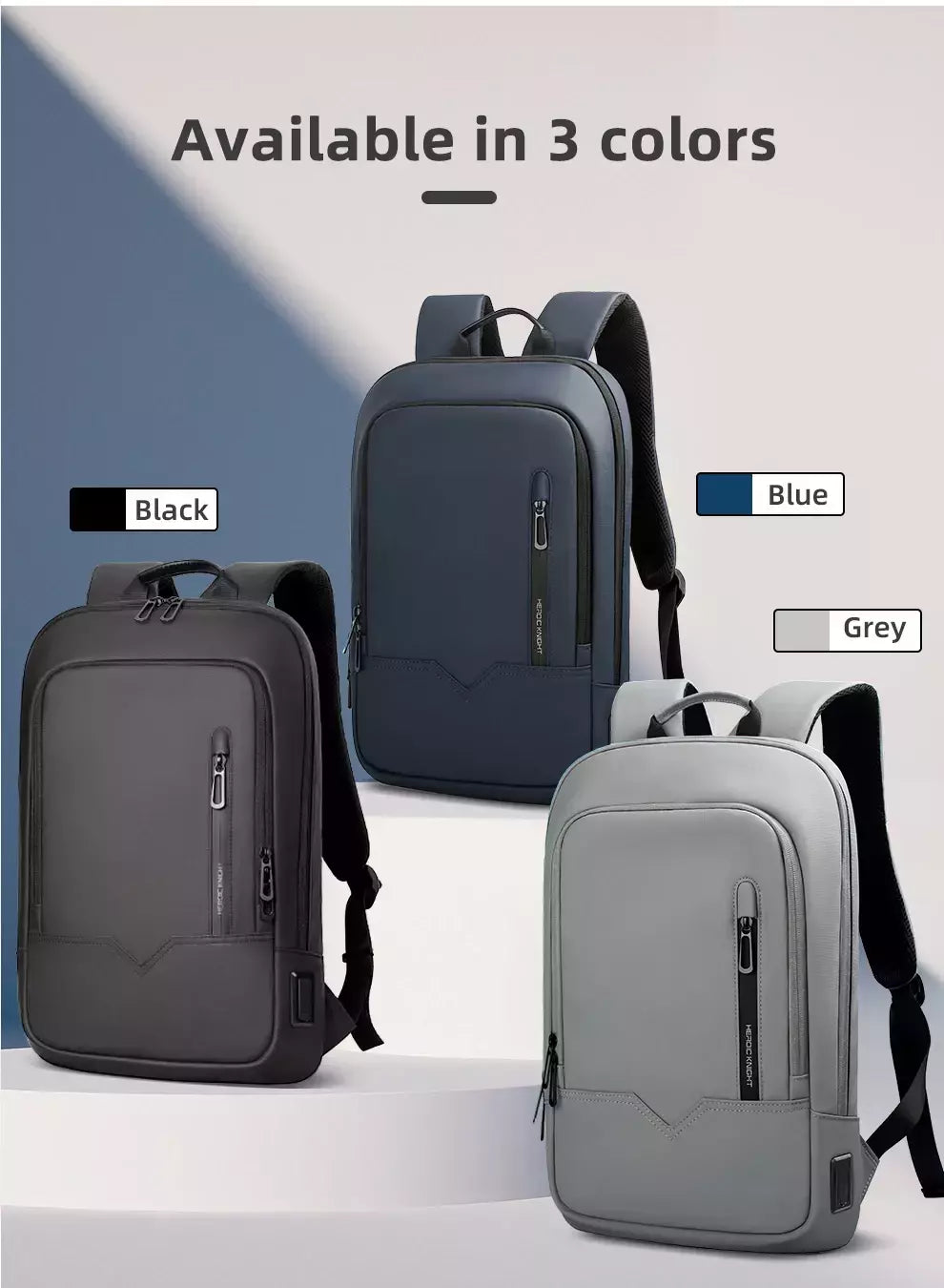 Mochila HK Slim para Homens, Sacos de Laptop, Impermeável, Minimalista, Negócios, Carregamento USB, Casual, Viagem, Trabalho, 15,6";;VERDADEIRO;;"8228-Black
