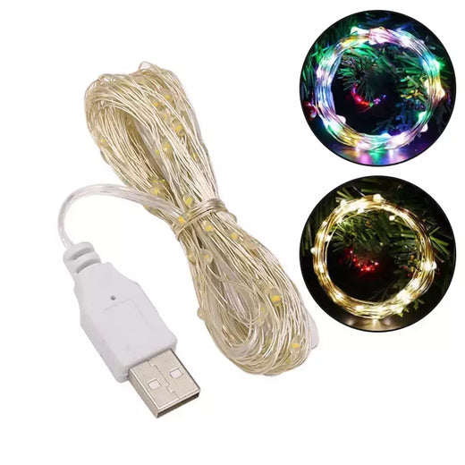 USB LED String Lights para Decoração de Natal, Impermeável Fairy Lights, Cobre Silver Wire, Guirlanda de Luz, Festa de casamento, 1 m, 2 m, 3 m, 5m