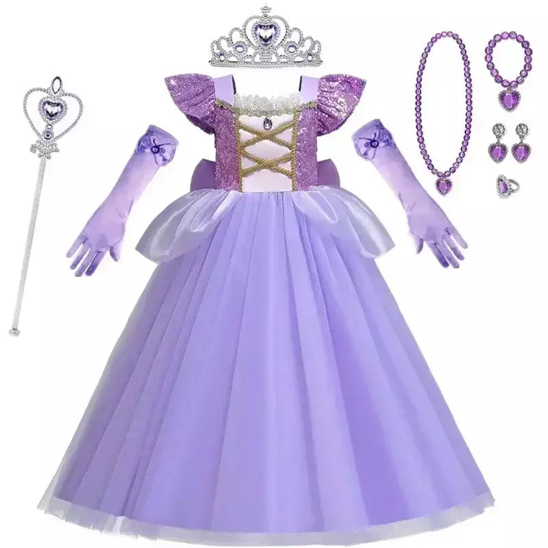 Rapunzel vestido para meninas cinderela belle vestir-se fantasia crianças aniversário princesa traje crianças roupas de festa de halloween 3-10y