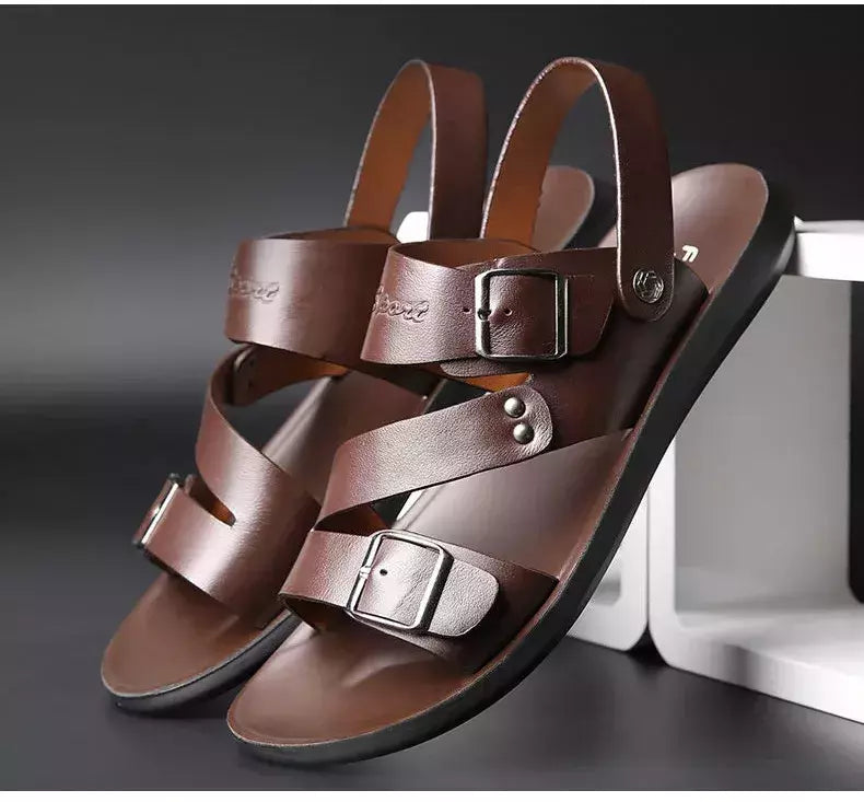 Moda Confortável Sandálias Masculinas Cor Sólida Open Toe Mens Sandálias De Couro 2023 Novos Chinelos De Praia para Calçado De Couro Masculino