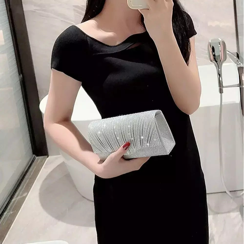 Bolsas de cetim luxuosas para mulheres, bolsa de embreagem banquete lantejoulas, ouro e prata, bolsa para festa de casamento, corrente elegante