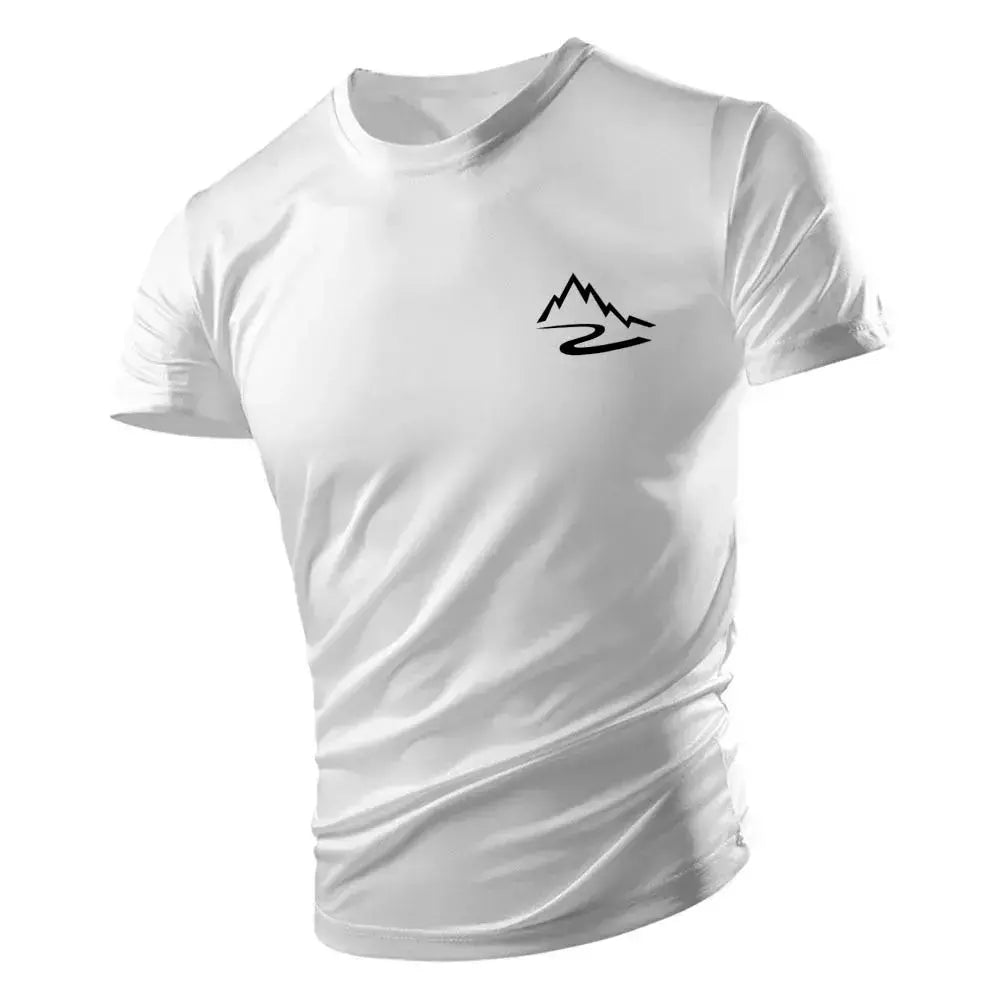 Camiseta casual com gola redonda masculina, manga curta solta, confortável, top de secagem rápida, estilo esportivo ao ar livre, moda quatro estações