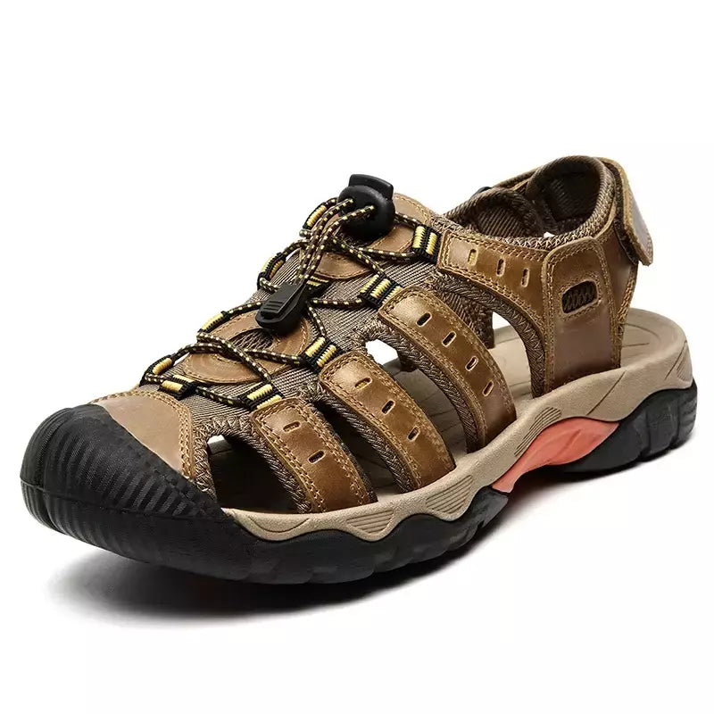 Novas sandálias masculinas de couro genuíno macio sandálias sapatos masculino