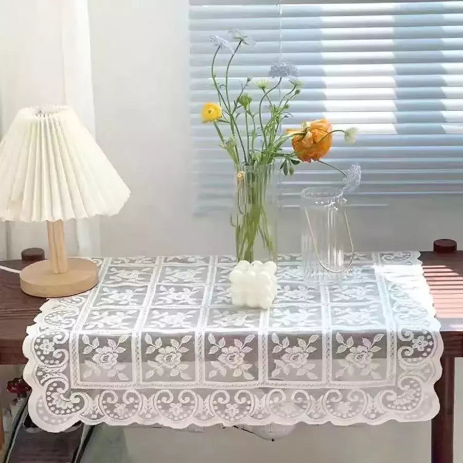 Toalha de mesa bordada antiga, Monocromática, Elegante Processo De Corte De Flores, Poliéster Quadrado Toalha De Mesa para Festa De Casamento, Ação De Graças e Decoração De Casa, Máquina De Tecelagem, Tecelagem Durável, 100% Poliéster