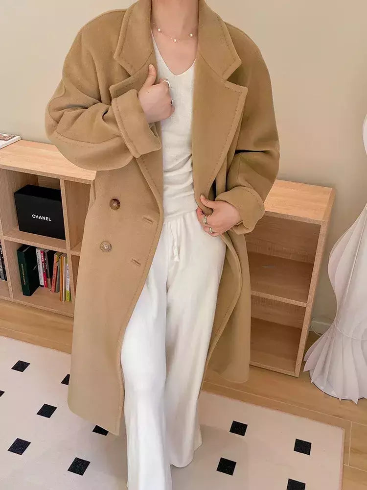 Casaco de Cashmere Camel Classic, casaco de lã de comprimento médio, novo, 101801, outono e inverno