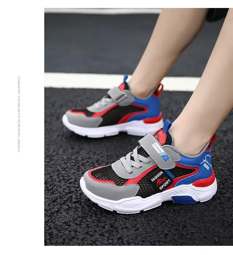 Única rede crianças sapatos meninos tênis verão respirável superfície antiderrapante meninas tênis casuais esportes correndo sapatos ao ar livre