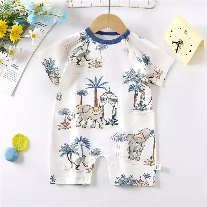 Bonito dos desenhos animados do bebê macacão verão de manga curta algodão fino recém-nascido roupas infantis bodysuit meninos meninas rastejando roupas macacão