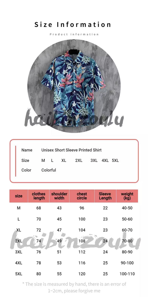 Camisas havaianas casuais masculinas de manga curta, tops florais soltos, roupas