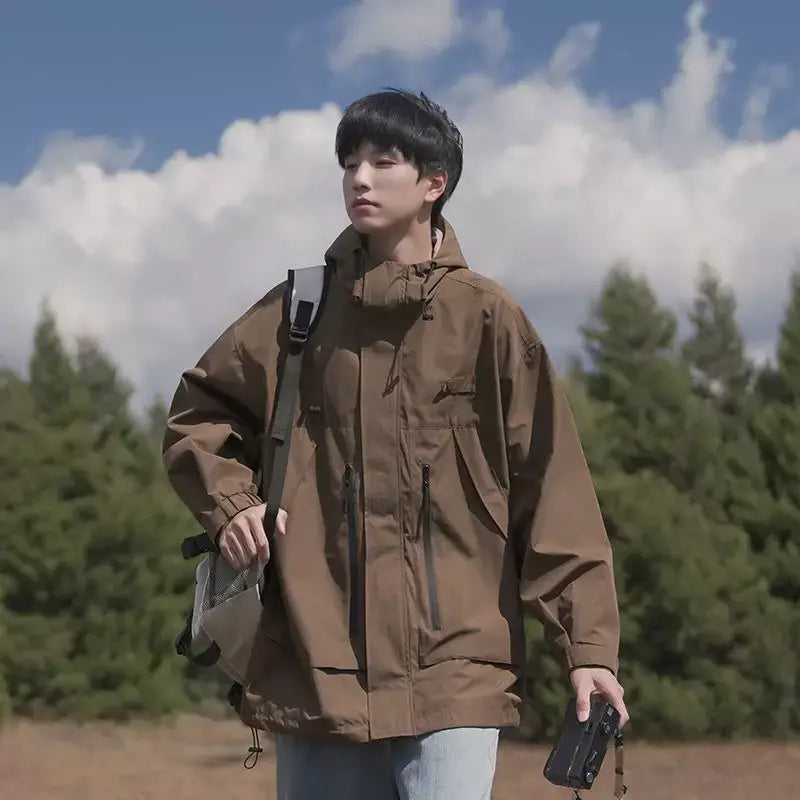 Jaqueta masculina vintage à prova de vento, jaqueta ao ar livre estilo montanha americana funcional casaco de trabalho primavera japão retrô streetwear