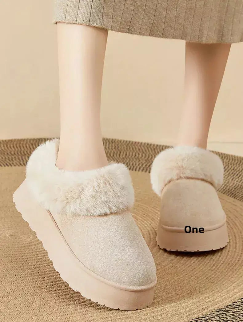 Botas de neve de fundo grosso feminino outono inverno novo estilo casual quente velo forrado pão sapato de algodão transfronteiriço