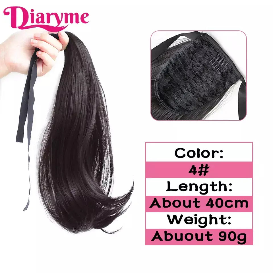 Extensões sintéticas longas do cabelo do rabo de cavalo para mulheres, preto, marrom, reistan do calor, rabo de pônei, cabelo falso, grampo no hairpiece