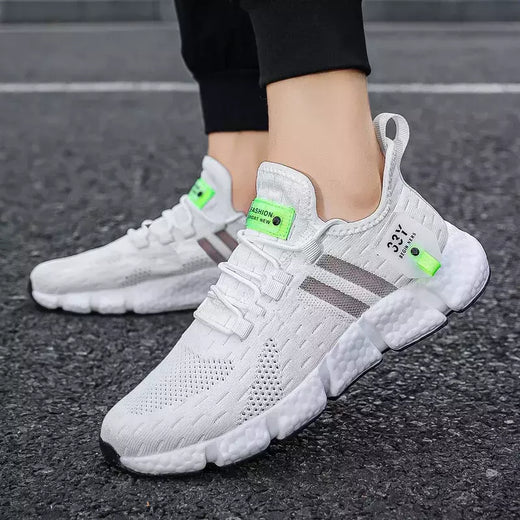 Tênis de corrida de malha leve masculino, sapato casual esportivo respirável, tênis unissex para caminhada, tênis branco para homens