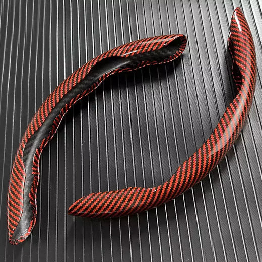 2 pçs laser de fibra de carbono silicone capa de volante do carro 1k micro fibra couro pvc roda impulsionador capa antiderrapante universal