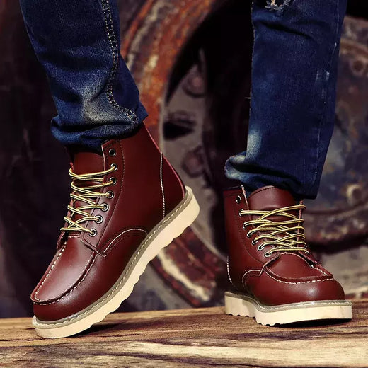 Botas de couro retrô masculina, bota alta de paraquedista, sapato curto de trabalho, estilo britânico, americano, primavera e outono