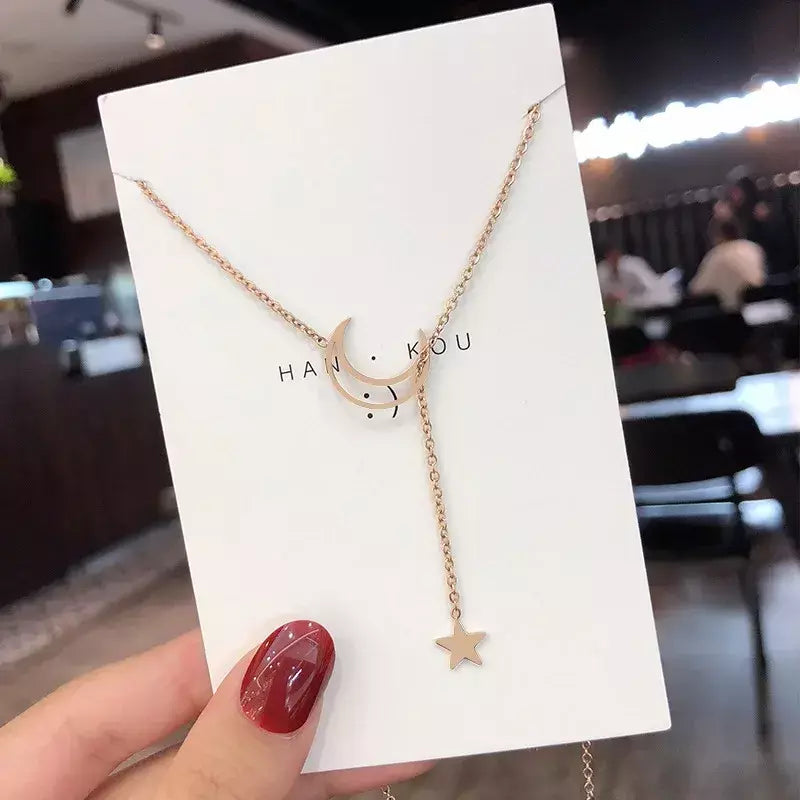 Novo simples lua estrela pingente gargantilha colar simples cor de ouro liga charme corrente colares para mulheres festa jóias