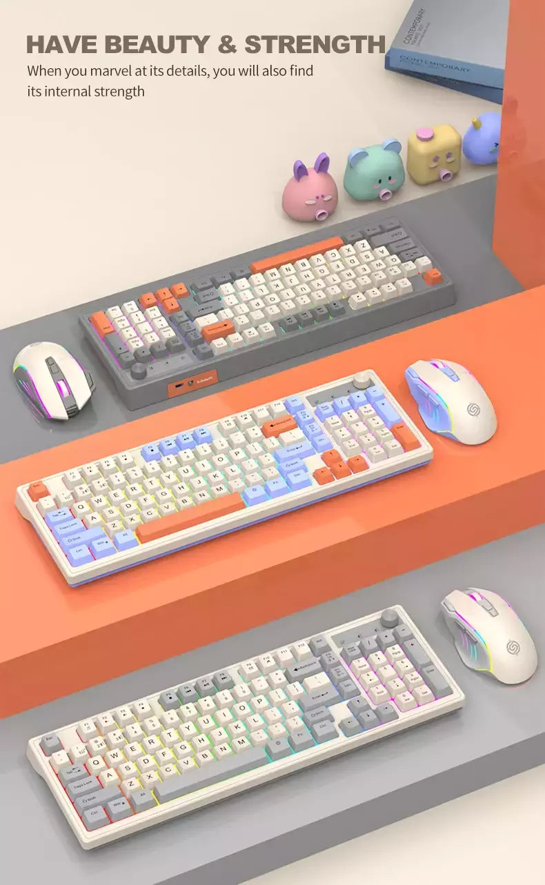 Teclado sem fio multifuncional, Luz do arco-íris, 2.4G, Bluetooth, Conexão de modo duplo, Adequado para computador e laptop, 98 teclas