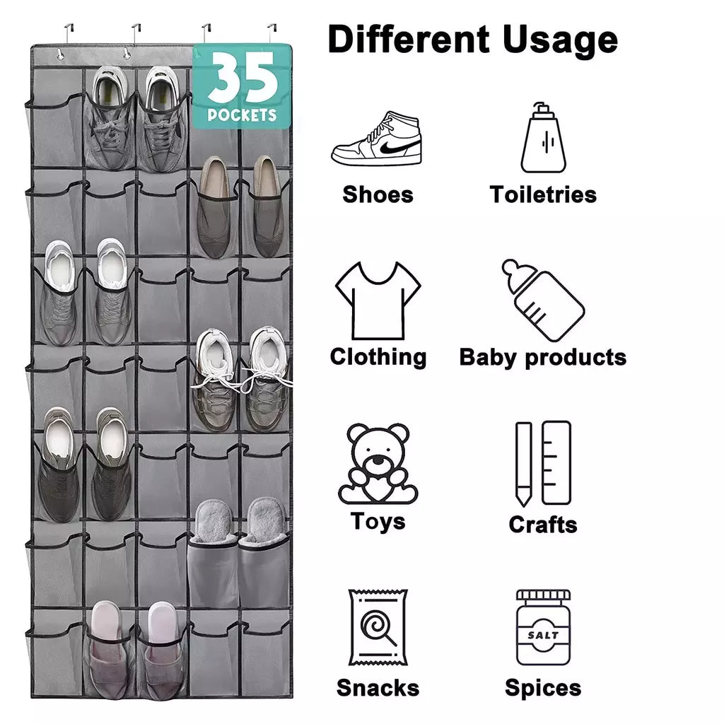 35 bolsos sobre a porta organizador de sapatos grandes bolsos de malha com 4 ganchos tecido transparente sapato rack saco de armazenamento para o quarto