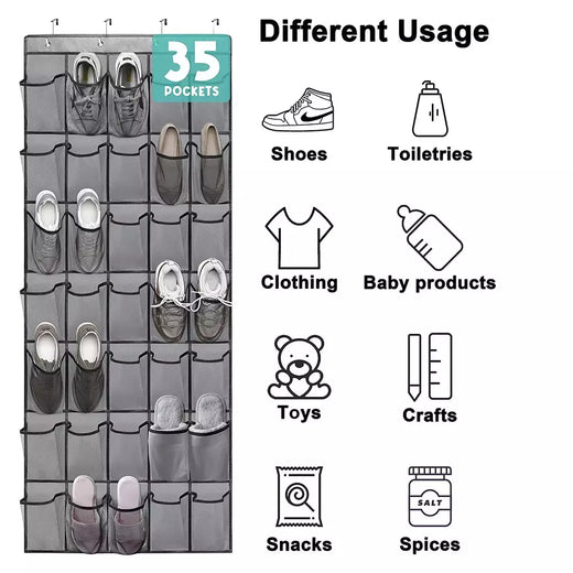35 bolsos sobre a porta organizador de sapatos grandes bolsos de malha com 4 ganchos tecido transparente sapato rack saco de armazenamento para o quarto