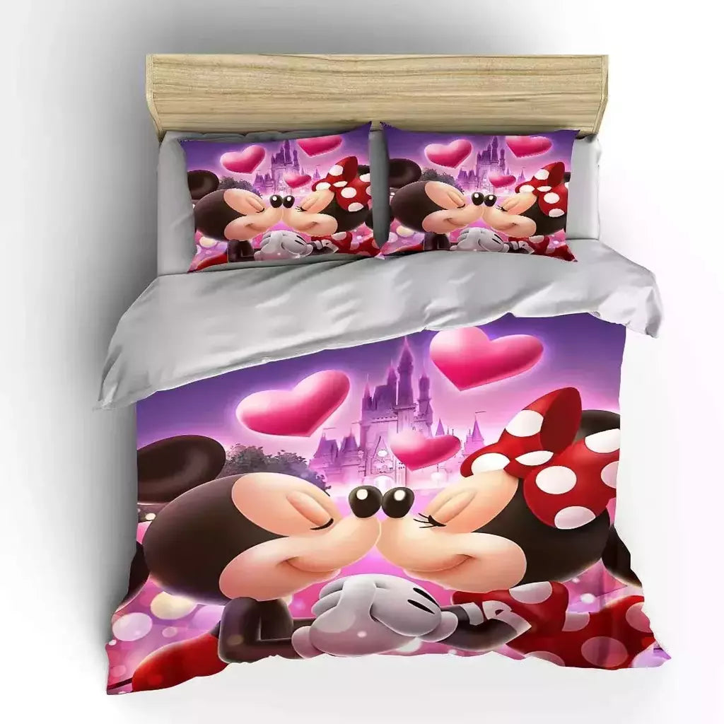 Mickey e Minnie Conjunto de cama para crianças, Fluffy Cartoon Comforter Cover, US Twin Bedclothes, Queen Size, macio, bebê, 3pcs
