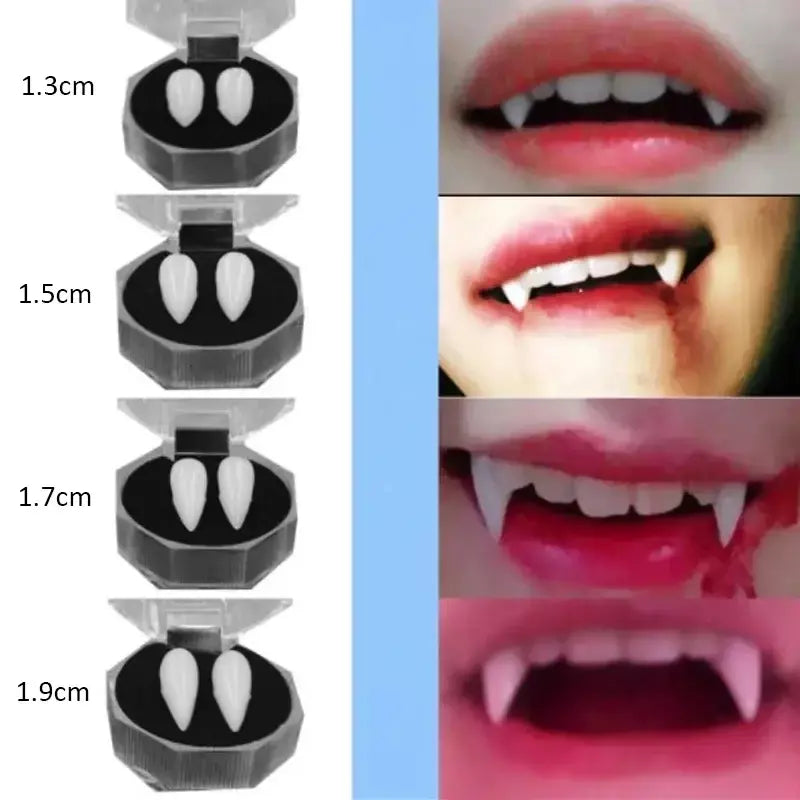 Dentes de vampiro presas dentaduras adereços traje de halloween adereços dentes falsos cola sólida adesivo dentadura decoração de festa de halloween