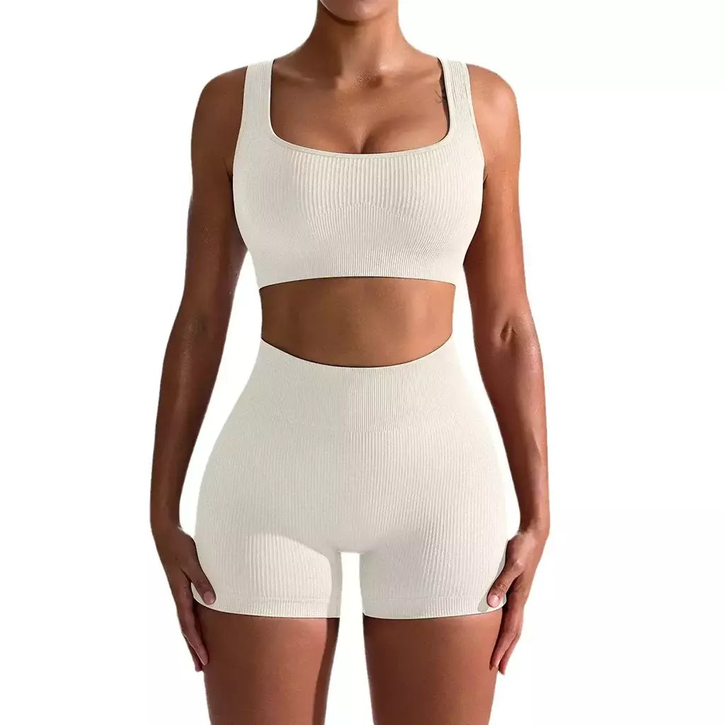 Terno de Yoga Esportivo de Secagem Rápida para Mulheres, Fitness Wear, Rosqueado, Shorts Apertados, Roupas de Treino Apertadas, Pêssego, Clássico