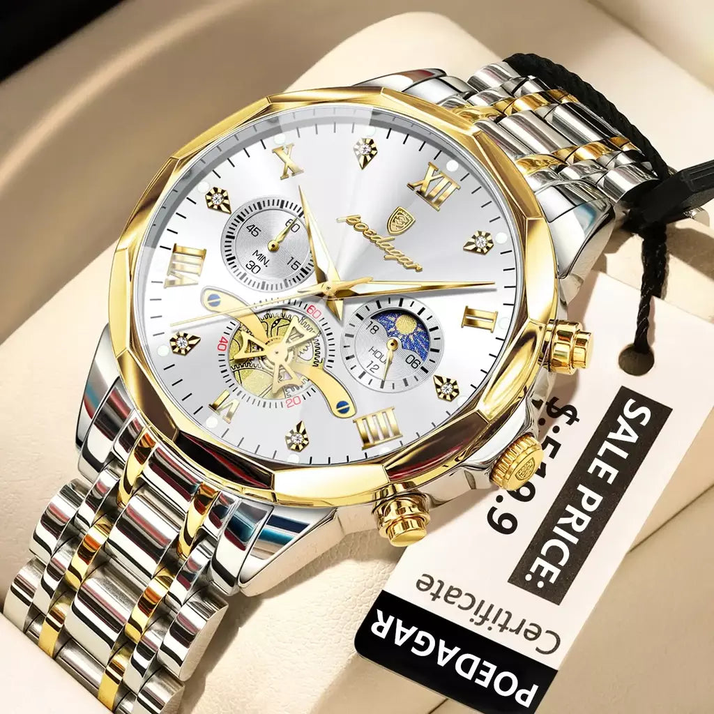 Poedagar luxo relógio masculino topo original à prova dwaterproof água luminosa cronógrafo homem relógio de pulso aço inoxidável quartzo relógios masculinos reloj