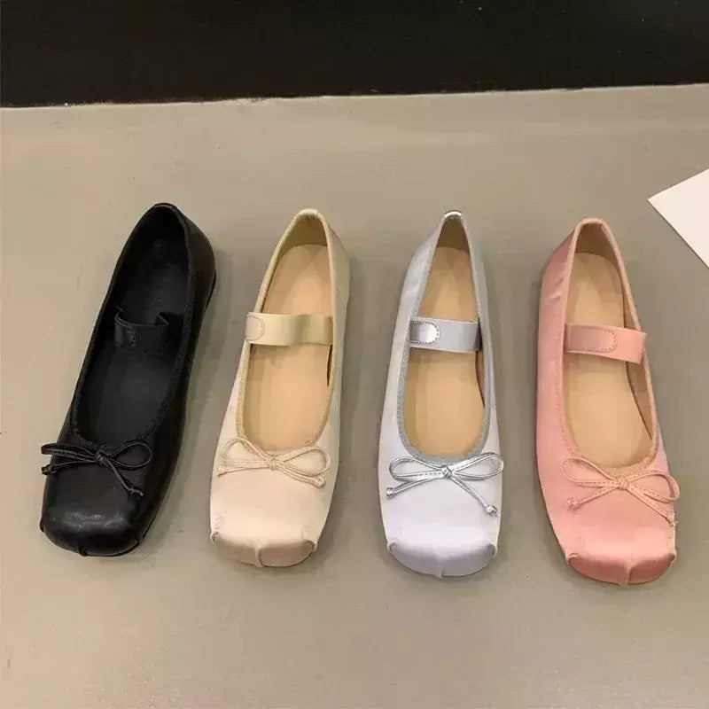 Sapatos de balé de seda cetim de luxo para mulheres, clássico quadrado toe, gravata borboleta, elástico, bailarina para senhoras, sapatos macios