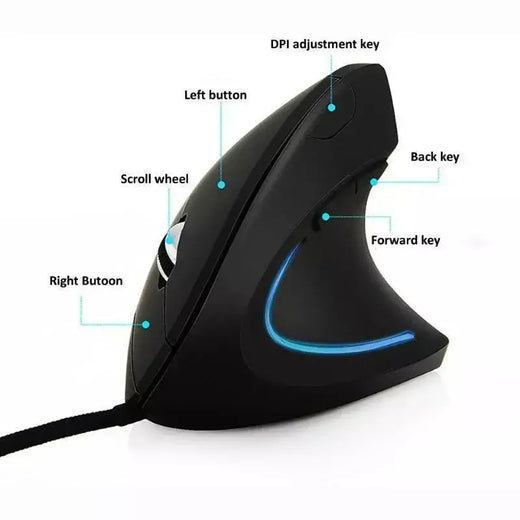 Mouse RGB vertical com fio da mão direita, Mouse ergonômico para jogos, 3200DPI, USB, pulso óptico, saudável para PC, computador